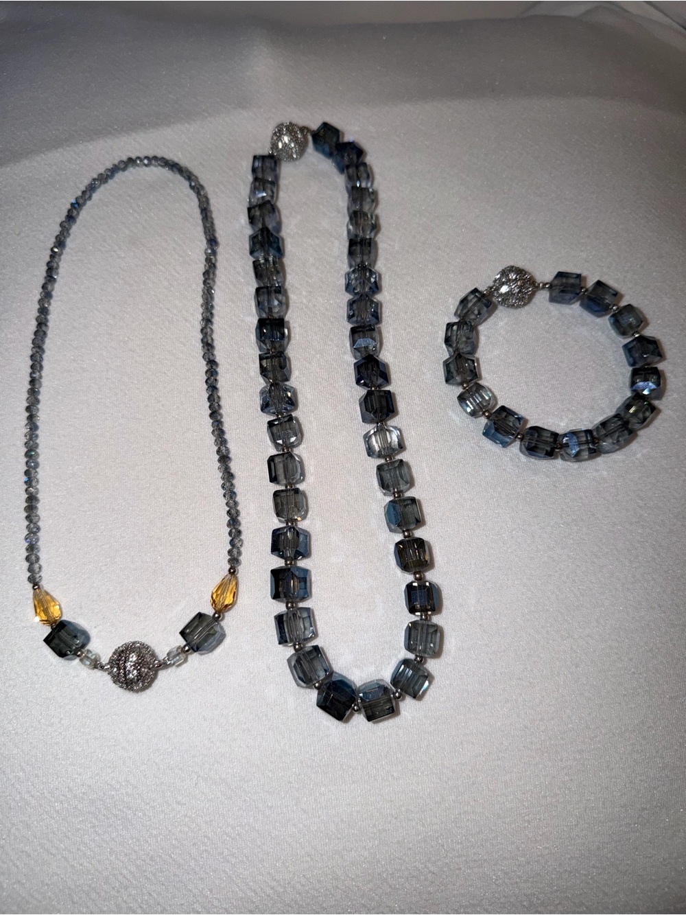 Park Lane Four Square Blue Glass Bead Necklace and Bracelet Set  NWOT